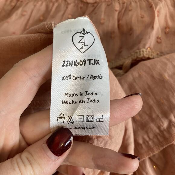 Z&L Women's Peach Tassel Boho Mini Dress Size XL Hippie Festival Indie Smocking - Picture 6 of 11